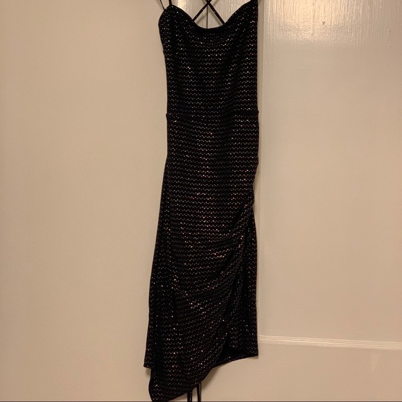 Navy Square Neck Glitter Mini Dress - Picture 6 of 9